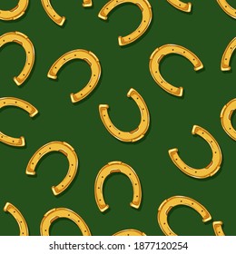 Vector Seamless Pattern of Gold Cartoon Horseshoes