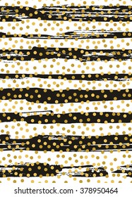 Vector seamless pattern with gold foil circles. Background with ink strokes.