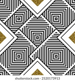 Vector seamless pattern with gold glitter texture diamond shape linear graphic elements Contemporary minimal geometric texture. Abstract repeat background for home decor, wallpaper, textile fabric