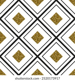 Vector seamless pattern with gold glitter texture diamond shape linear graphic elements Contemporary minimal geometric texture. Abstract repeat background for home decor, wallpaper, textile fabric