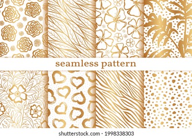 Vector seamless pattern. Gold hand drawn background. Repeated pattern. Set of repeating abstract golden texture. Collection patern for design wallpapers, gift wrappers, curtains, cases, tiles, prints