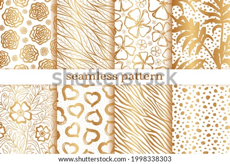 Vector seamless pattern. Gold hand drawn background. Repeated pattern. Set of repeating abstract golden texture. Collection patern for design wallpapers, gift wrappers, curtains, cases, tiles, prints