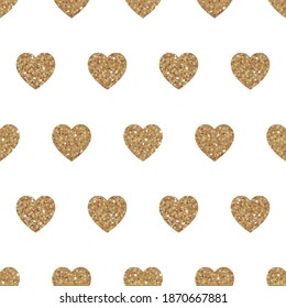 Patrón veloz con corazones dorados. Fondo brillante brillante con brillo en blanco