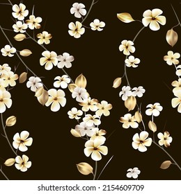 Vector seamless pattern with gold  leaves. Exotic botanical background design for cosmetics, spa, textile. Best as wrapping paper, wallpaper.