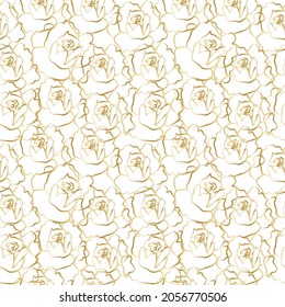  Vektornahtloses Muster mit goldener Gartenblumen auf weißem, isoliertem Hintergrund. Blumendruck handgemalt.Design für Wickelpapier, Verpackung, Textilien, Gewebe, Hintergrund, Tapete, Scrapie-Papier.