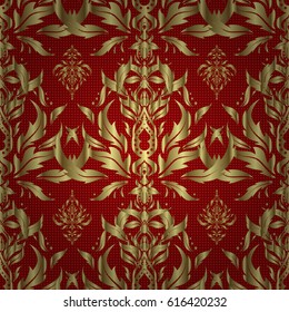 Vector seamless pattern with gold ornament. Golden texture on a red background.