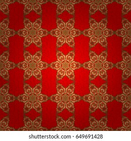 Vector seamless pattern with gold ornament. Golden texture on a red background.