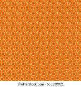 Vector seamless pattern with gold ornament. Golden texture on a orange background.
