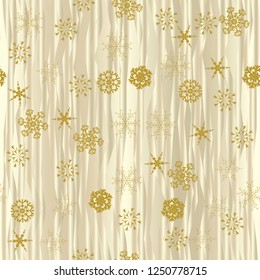 Vector of seamless pattern with gold snowflakes on wave striped pearl background.New Year ,Cristmas design