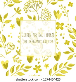 Vector seamless pattern. Golden botanical ethnic painting for design. Imitation of drawing with golden felt-tip pen. Artistic handmade batik print, floral oriental textile, fabric.