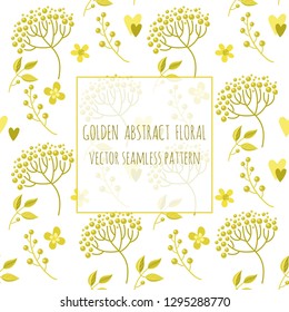 Vector seamless pattern. Golden botanical ethnic painting for design. Imitation of drawing with golden felt-tip pen. Artistic handmade batik print, floral oriental textile, fabric.