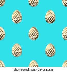 Vector seamless pattern with golden decorative eggs isolated on blue background. Can be used for design of gift wrap,textile,blog decoration,banner,poster,website,wallpapers and Easter greeting card