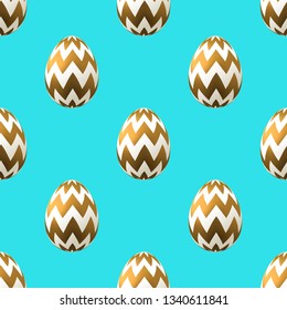 Vector seamless pattern with golden decorative eggs isolated on blue background. Can be used for design of gift wrap,textile,blog decoration,banner,poster,website,wallpapers and Easter greeting card