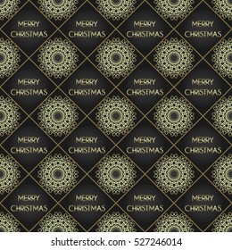 Vector seamless pattern. Golden decorative design template. Creative luxury background. Merry christmas text