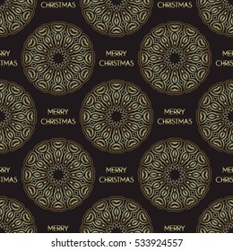 Vector seamless pattern. Golden decorative design template. Creative luxury background. Merry christmas text 