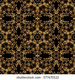 Vector seamless pattern with golden elements. Gold grid on a black background.