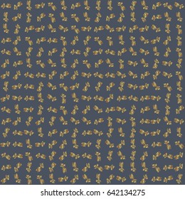 Vector seamless pattern with golden elements. Gold grid on a gray background.