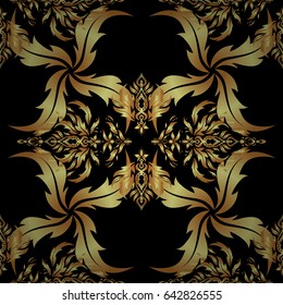 Vector seamless pattern with golden elements. Gold grid on a black background.