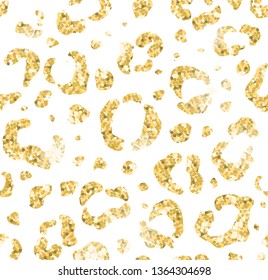 Vector seamless pattern of golden glitter leopard spots fur print pattern isolated on white background
