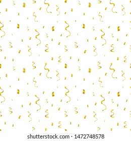 Vector Seamless Pattern, Golden Glittering Confetti Fall, Colorful Festive Background, Birthday Surprise Concept, Winner Serpantine.