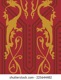 Vector seamless pattern with golden gothic dragons