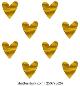 Vector seamless pattern with golden hearts. Bright fashion texture. Golden romantic background.
