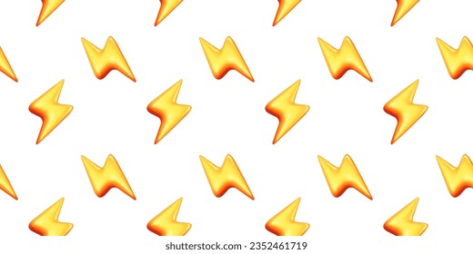 Vector seamless pattern with golden lightning on white background. 3d style design with golden zigzag thunderbolt for web, site, banner, poster