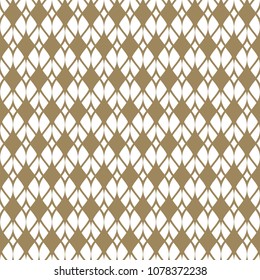 Vector seamless pattern with golden mesh, net, grid, lattice, fabric, knitting, curved lines. Abstract geometric white and gold texture. Elegant repeat background. Design for decor, textile, clothing