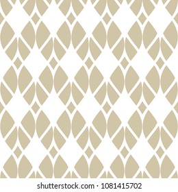 Vector seamless pattern with golden mesh, net, grid, lattice, fabric, knitting. Simple abstract geometric white and beige texture. Elegant repeat background. Design for decoration, textile, home decor