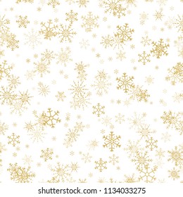 Vector seamless pattern of golden snowflakes. Gold snowflakes seamless pattern. 