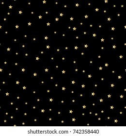 Vector Seamless Pattern Of Golden Stars On The Black Night Sky.