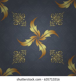 Vector seamless pattern with golden vintage design in Eastern style. Traditional arabic ornament with golden elements on gray backdrop. Ornamental lace tracery. Ornate golden decor for fabric.