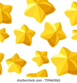 Vector seamless pattern with golden volunetric stars white