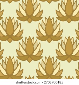 Patrón de Vector sin fisuras con flores de loto de color ocre dorado.