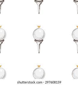 Vector seamless pattern. Pattern with golf elements background. Golf - seamless background. Background for use in design, web, packing, textile. golf, clubs, ball, bag