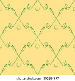 Vector seamless pattern. Pattern with golf elements background. Golf - seamless background. Background for use in design, web, packing, textile. golf, clubs, ball, bag