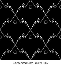 Vector seamless pattern. Pattern with golf elements background. Golf - seamless background. Background for use in design, web, packing, textile. golf, clubs, ball, bag
