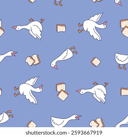 Vector Seamless Pattern of Goose Animal Bread Background for Fashion Wrapping Print Fabric Surface