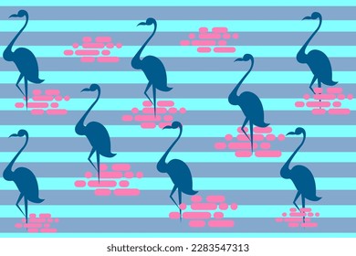 Vector seamless pattern with goose and tropical leaves. Trendy style.v ector