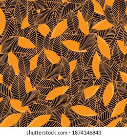 Vector seamless pattern with gorlen yellow leaves. Autumn background for print design.