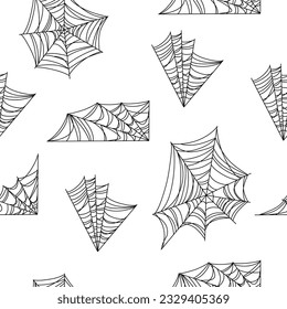 Vector seamless pattern with gothic spider web in  outline style. Halloween illustration