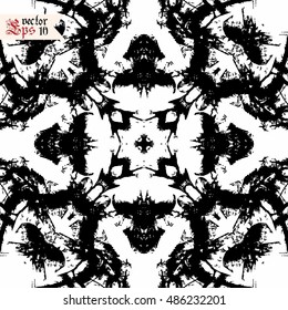 Vector seamless pattern in gothic style with floral elements. Black and white colors. Monochrome design.