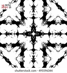 Vector seamless pattern in gothic style with floral elements. Black and white colors. Monochrome design.