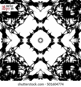 Vector seamless pattern in gothic style with floral elements. Black and white colors. Monochrome design.