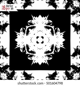 Vector seamless pattern in gothic style with floral elements. Black and white colors. Monochrome design.