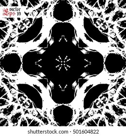 Vector seamless pattern in gothic style with floral elements. Black and white colors. Monochrome design.