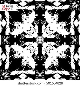 Vector seamless pattern in gothic style with floral elements. Black and white colors. Monochrome design.