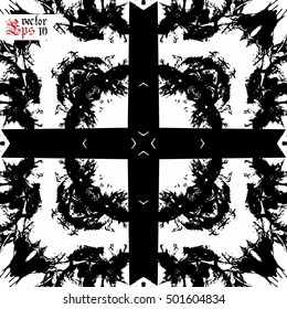 Vector seamless pattern in gothic style with floral elements. Black and white colors. Monochrome design.