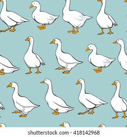 Vector seamless pattern with graceful domestic geese. Beautiful design elements, perfect for prints and patterns.