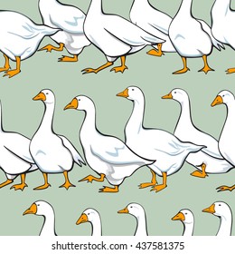 Vector seamless pattern with graceful domestic geese. Beautiful design elements, perfect for prints and patterns.